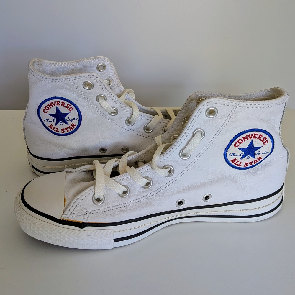 RARE Converse Chuck Taylor All Star Hi-Top Sneakers – White Leather - Women 7.5 - Picture 1 of 7